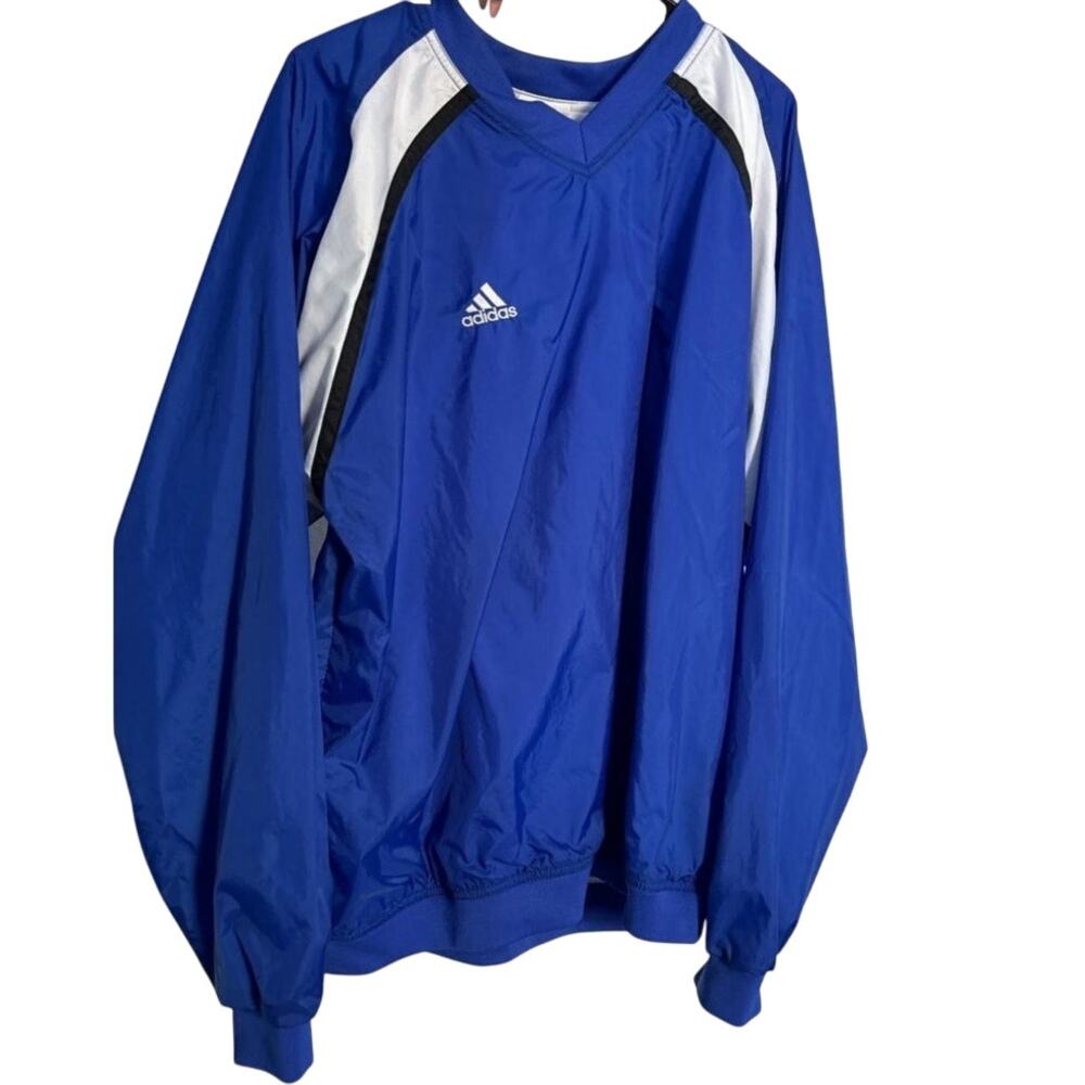 Vintage Adidas Windbreaker Royal Blue V Neck Lined Pullover M